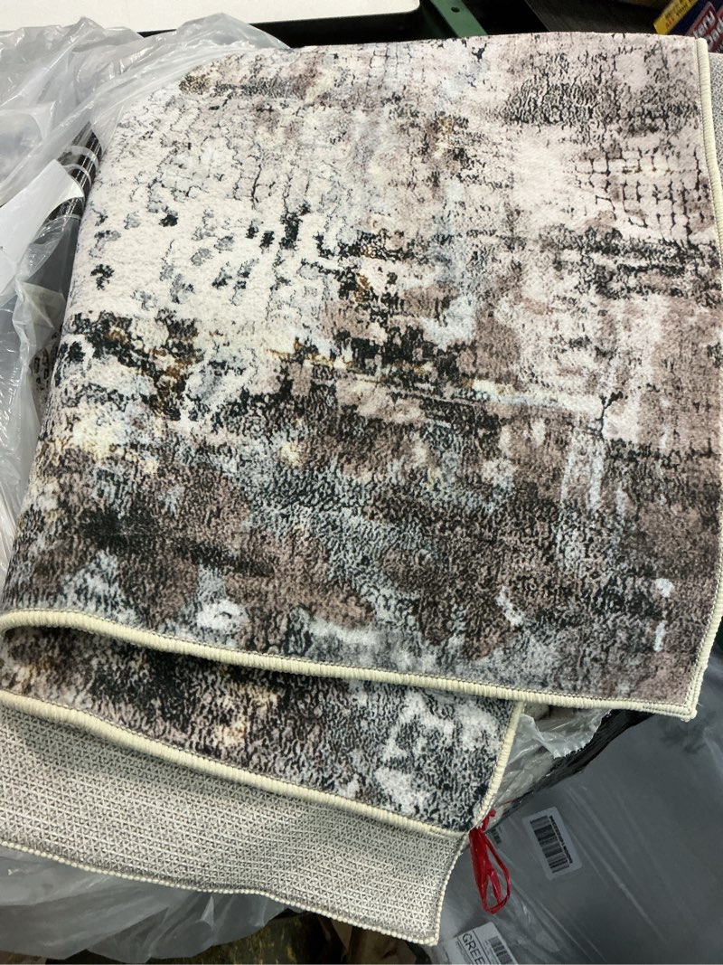 Condition photo showing As Is for ompaa living room rug 5x7 brown area rug machine washable boho coffee rug non slip abstract vintage indoor large rugs for bedroom, classroom, college dorm, farmhouse, dining room, kids playroom 5' x 7' (rectangular) brown