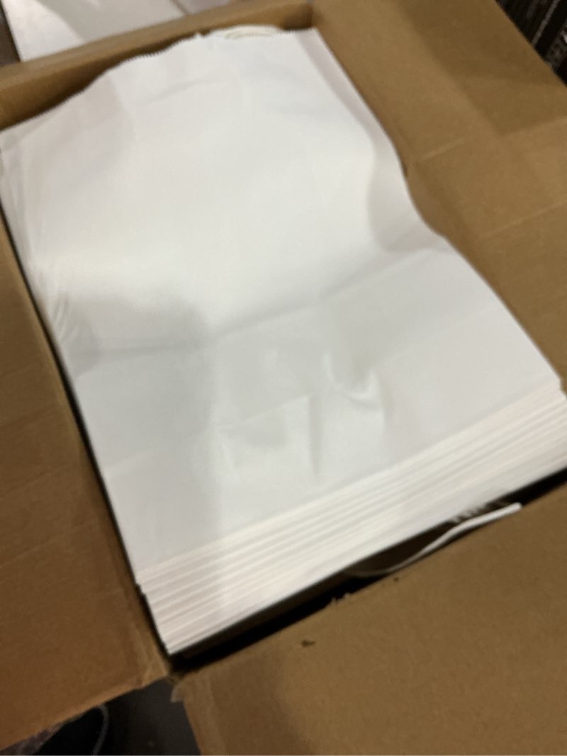 Condition photo showing Good Condition for bagmad 100pcs pack medium white kraft paper bags with handles bulk, gift bags, craft grocery shopping retail birthday party favors wedding sacks restaurant takeout, business (100)