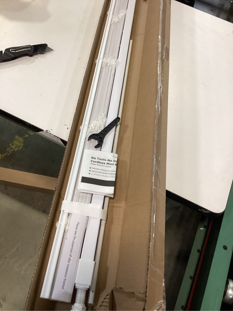 Condition photo showing Good Condition for LazBlinds No Tools No Drill 1" Vinyl Mini Blinds, Cordless Blinds for Windows, Light Filtering Horizontal Window Blinds & Shades, 48" W x 64" H, White Cordless-white 48" W x 64" H