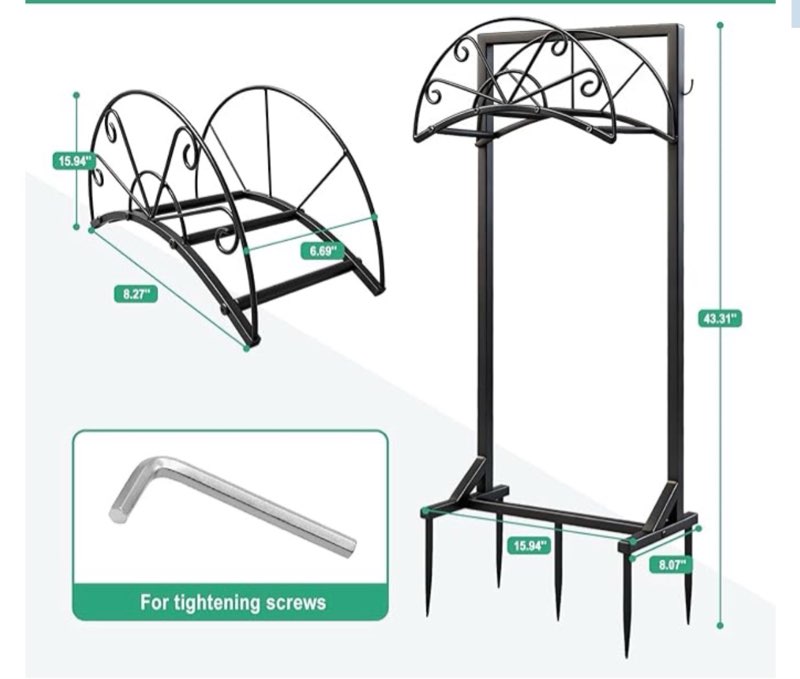 garden hose holder detachable heavy duty metal water hose hanger, freestanding hose storage stand rack for outside (black) classic hose holder