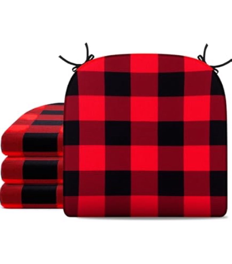 vctops Farmhouse Buffalo Check Chair Pads with Ties Red and Black Plaid Dining Chair Cushions Soft Comfy Square Seat Pads (Red,16"x16")