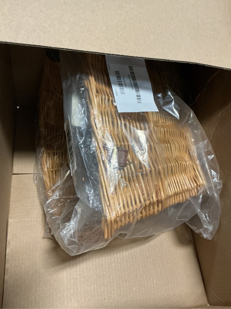 Condition photo showing Good Condition for Wicker Front Cargo Bike Basket - Perfect for Riders of All Ages and Genders - for Beach Cruiser, Stationary Bike, E-Bike, or Road Bike with Stylish Faux Leather 