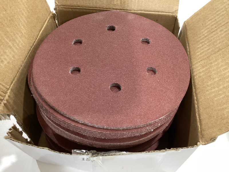 Condition photo showing Good Condition for 100 pcs 6 inch sanding discs 150 grit, 6 hole hook and loop sandpaper, round orbital sand paper discs for sander 150 grit 6 hole-red