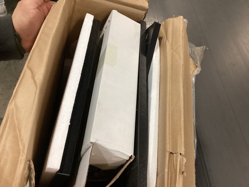 Condition photo showing As Is for Luoxiao Entryway Table with 3 Rattan Drawers, 47" Narrow Console Table with Storage Shelf, Modern Black Sofa Table for Living Room Hallway Foyer, Slim Entry Way Cabinet, Anti-Tip, Easy Assembly