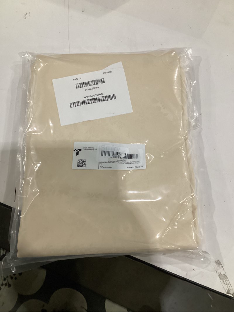 Condition photo showing Good Condition for smiry rectangle table cloth, waterproof heavy duty vinyl tablecloths, wipeable washable table cover for kitchen and dining room (beige, 60" x 84") 84" x 60" (rectangular) beige