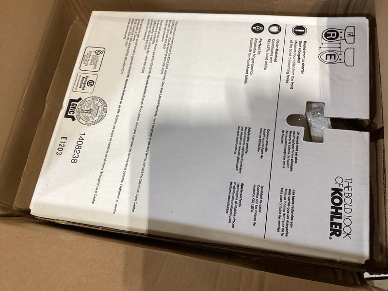 Condition photo showing New/Like New for kohler 4636-rl-ny cachet readylatch elongated toilet seat slow close, soft close toilet seat quiet lid, contoured grip-tight bumpers installation hardware, apartment essentials, dune dune elongated ready latch