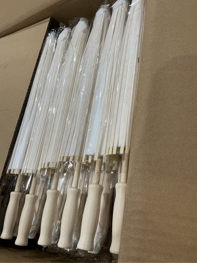 Condition photo showing Good Condition for 40 pack white 23.6 inch paper parasols for wedding decor - chinese japanese oiled paper umbrellas for diy painting, bridal shower, party decor & photography props 40pack