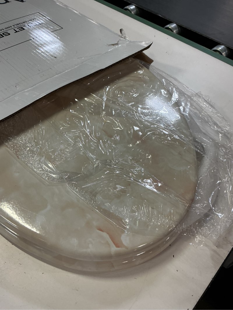 Condition photo showing Good Condition for elongated toilet seat natural wood toilet seat with zinc alloy hinges, easy to install also easy to clean, anti-pinch marble toilet seat by angol shiold (elongated, beige pink) elongated-18.5” beige pink