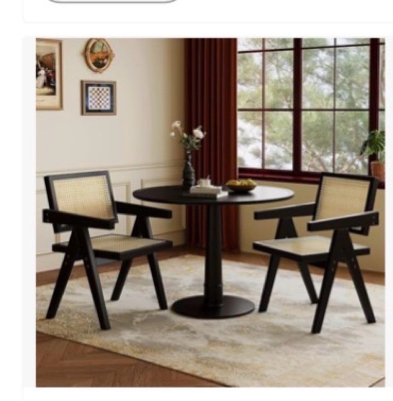 Wooden Dining Chairs Set of 2, Modern Mid Century Rattan Chairs, Comfy Armchairs, Outdoor Chairs wit