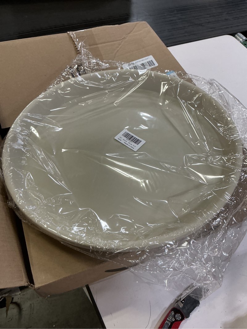 Condition photo showing New/Like New for 4 Pack of 16 inch Plant Saucer (13.5" Base), Heavy Duty Plant Tray for Pots, Flower Water Trays for Indoors, Bird Bath Bowls, Plant Drip Saucers for Planter 14"/15"/16" (Beige) 16" (4 pack) Beige