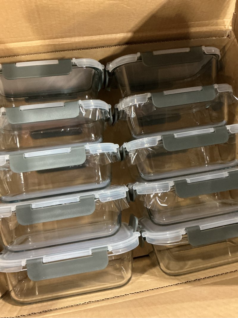 Condition photo showing New/Like New for KOMUEE 10 Packs 30 oz Glass Meal Prep Containers,Glass Food Storage Containers with Lids,Airtight Lunch Bento Boxes,Microwave,Freezer and Dishwasher,Gray