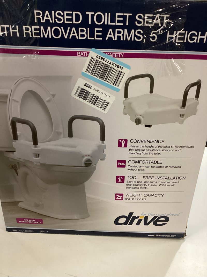 Condition photo showing New/Like New for Drive Medical 2-in-1 Raised Toilet Seat with Removable Padded Arms - Elevated Bathroom Safety Suppor