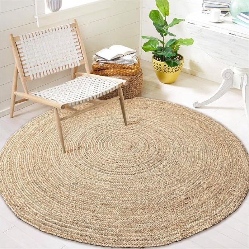 chardin home hand woven natural jute braided rug –  round | rustic boho farmhouse reversible accent rug for entryway, kitchen, nursery, dining room, study, or patio | solid natural fiber rug