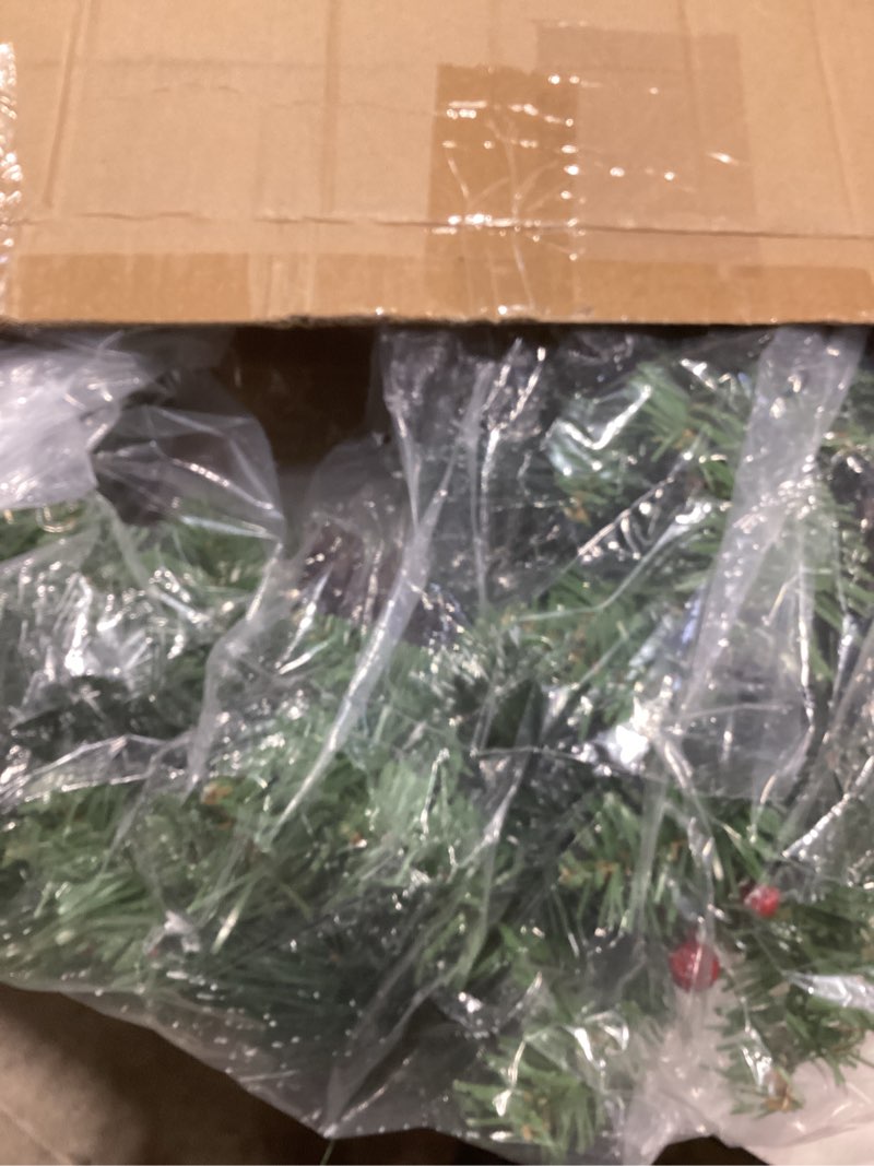 Condition photo showing New/Like New for 24 Inch Artificial Christmas Wreath with Red Berries,Pinecone,Pine Needles, 50 LED Lights with Timer,Battery Operated, Xmas Door Wreath for Indoor Outdoor Windows Wall Holiday Decor