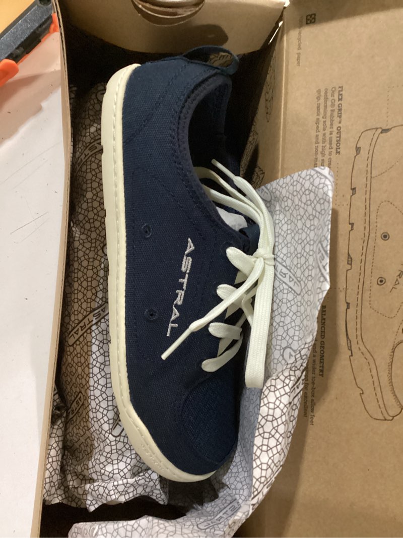 Condition photo showing New/Like New for size 7 astral women's loyak shoes - barefoot, quick-drying, minimalist sneaker for casual wear, water sports, travel, & hiking