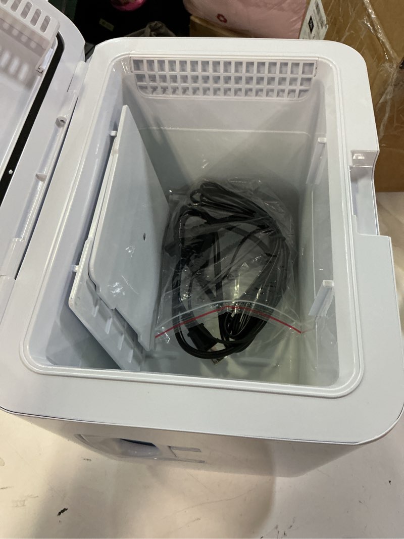Condition photo showing As Is for antarctic star compact mini fridge, 10l portable small refrigerator, 2.6 gal mini fridge with ac/dc adapters, small cosmetics cooler for beverage, food, makeup, bedroom, office, dorm, white