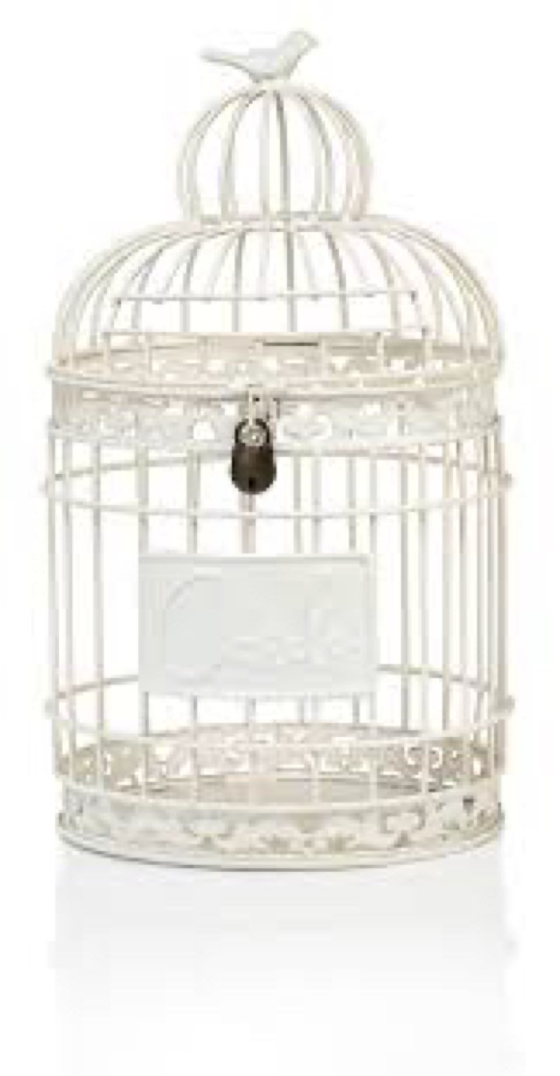 Red Co. 9.5” Dia Round Decorative Rustic Lockable Metal Birdcage Wedding Card Holder, White