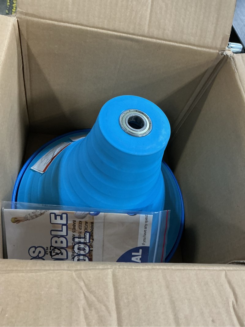 Condition photo showing As Is for kids wobble stool, 360° rotatable children swivel chair with color block design, 100kg load bearing, for home and classroom learning, ages 6+ (blue)