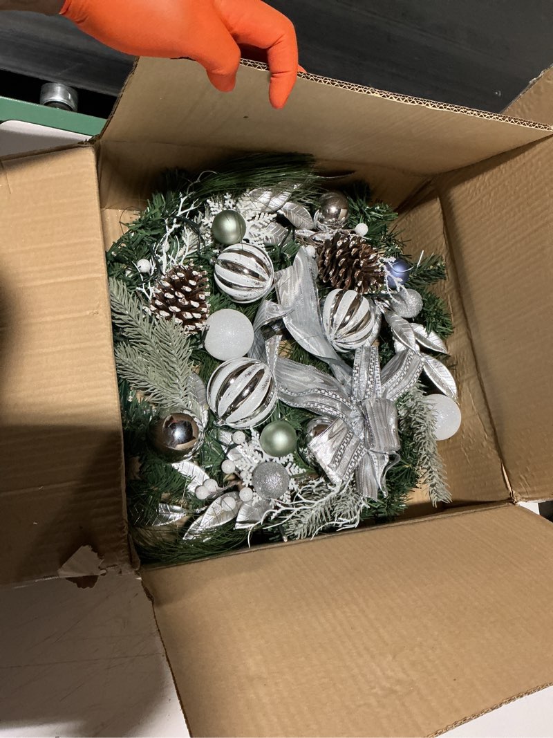 Condition photo showing Good Condition for 18 inch christmas wreaths for front door, lighted outdoor christmas wreath with 40 led lights timer pine cones for window fireplace winter xmas decorations, battery operated colorful lights