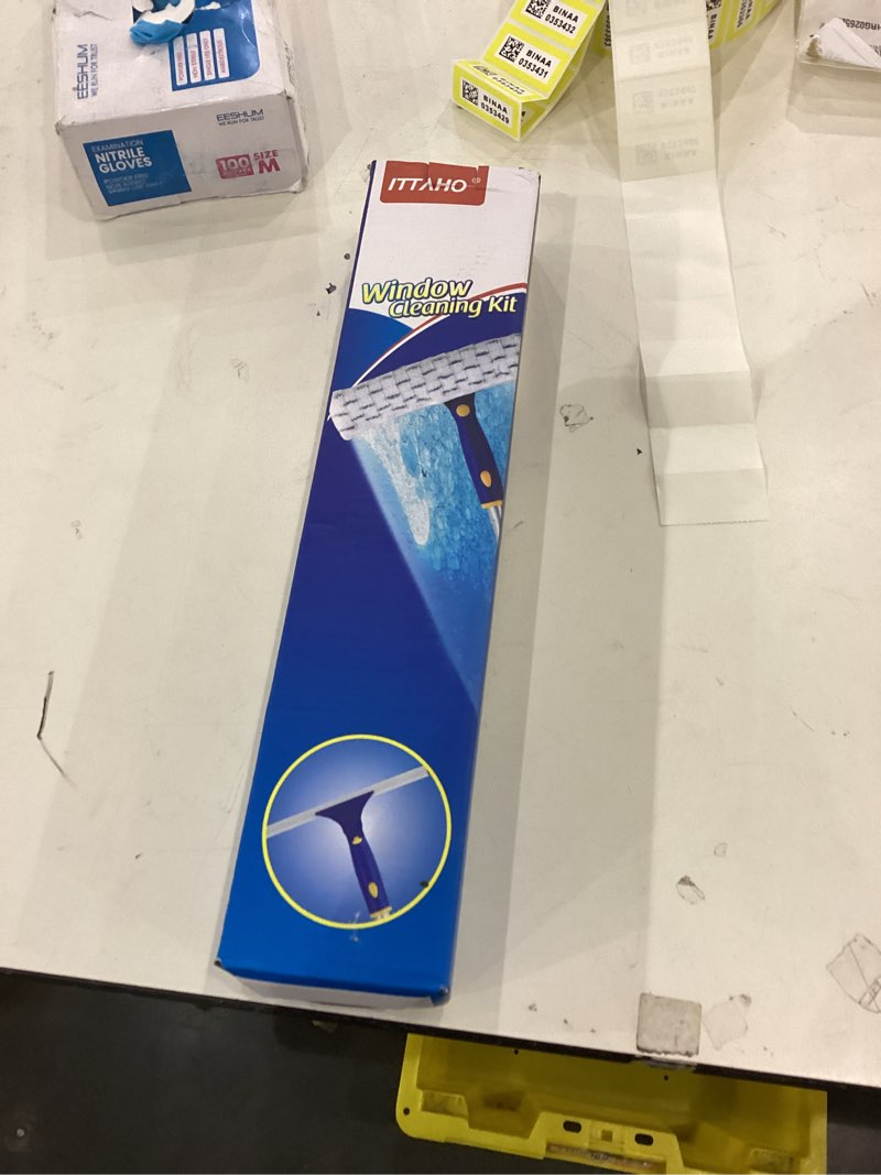 Condition photo showing New/Like New for ITTAHO Squeegee for Window Cleaning,12" Squeegee and 11" Microfiber Scrubber Combi with Stainless Steel Pole,Extendable Window Cleaner for Car,Sliding Door,Shower Glass Door-Swivel Style-2 Pads Blue 12" Squeegee