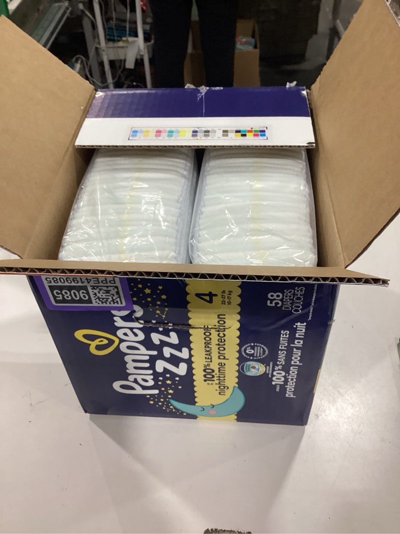 Condition photo showing New/Like New for pampers zzz overnight diapers, size 4 (22-37 lbs), 58 count, nighttime protection disposable baby diaper, night time leak and skin protection size 4 58