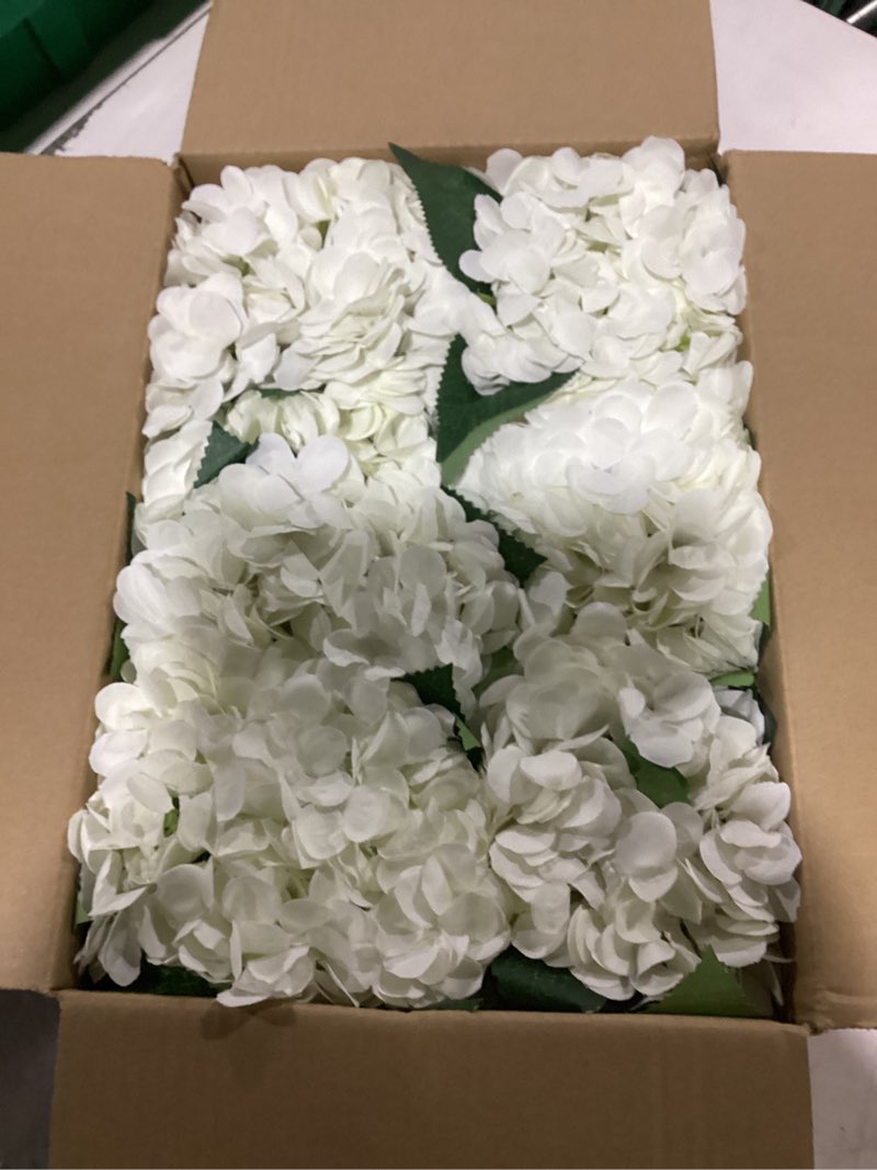 Condition photo showing New/Like New for flower table centerpieces - set of 6 floral arrangement artificial wedding hydrangeas floral arrangement with rustic metal vase for bridal tea party event decorations - ivory white ivory white set of 6 floral arrangement