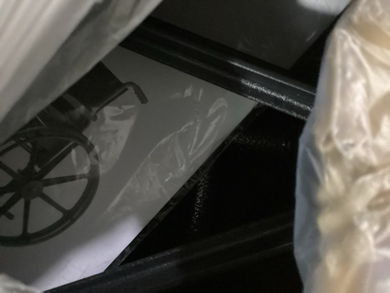 Condition photo showing Good Condition for medline durable steel wheelchair with flip-back desk-length arms, elevated leg rests, 20-inch wide seat, 300-ib weight capacity, 50.2 pounds, black 20" wide