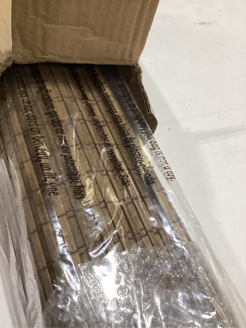 Condition photo showing Good Condition for lazblinds cordless bamboo roman shades, privacy blinds for interior windows, room darkening roll up bamboo blinds for home & patio, 47" w x 64" h, highfield teak pricacy - highfield teak 47" w x 64" h