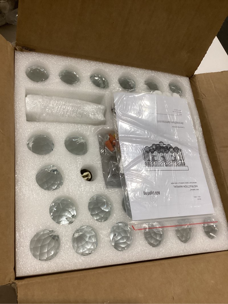 Condition photo showing Good Condition for AGV LIGHTING 16061 K9 Crystal Flush Mount Ceiling Light Fixture, Close to Ceiling, Modern Design, 3-Lights, Perfect for Foyer, Living Room, D12 x H10, Chrome Finish Silver