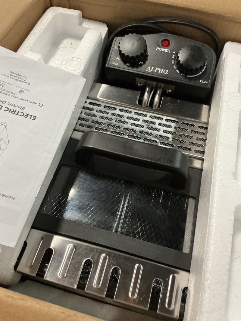 Condition photo showing As Is for Alpha Living Electric Deep Fryer – 4.5L Deep Fryer with Basket with 2-Quart and 4-Quart Baskets – High-Grade Stainless Steel – Temperature Control and Timer – Ideal for Fried Chicken, Fries