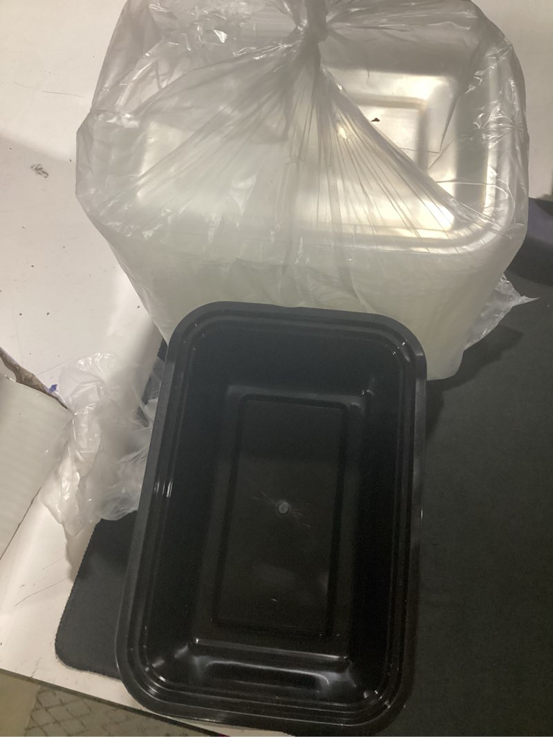 Condition photo showing As Is for (some missing) 50 pack (100-piece) 24 oz meal prep containers reusable with lids, sturdy leakproof & food safe, microwave, freezer, dishwasher safe prep containers, to go take out plastic food storage