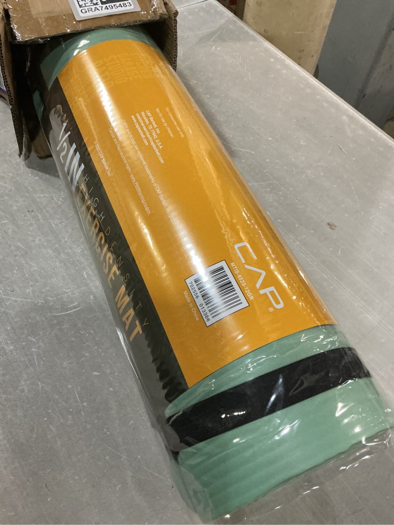 Condition photo showing New/Like New for cap barbell high density exercise yoga mat with strap, 68"x24"x 1/2" - sage green