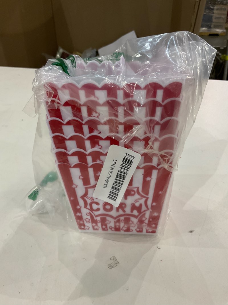 Condition photo showing New/Like New for Tebery 30 Pack Reusable Movie Night Popcorn Boxes for Party, Plastic Open-Top Popcorn Containers Bucket, Carnival Circus Party Popcorn Bowl - 3.75" Tall x 3.75" Square A-30
