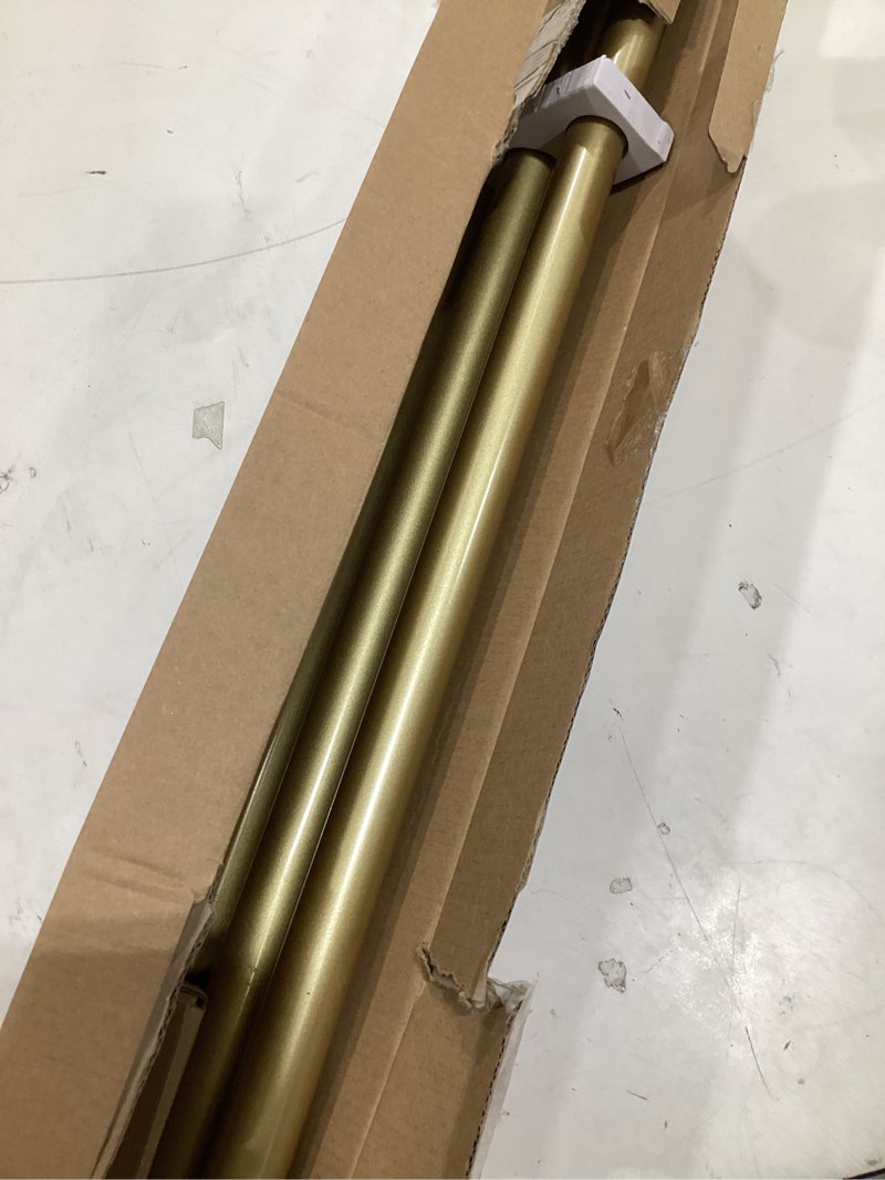 Condition photo showing Good Condition for bay window curtain rods 36-72 inch, hotozon 1 inch curtain rods for bay windows 24-68 inches(center rod)), 20-36 inch side rods for windows 8-32 inches with end cap finials, antique gold antique gold 36-72" (3 sides)