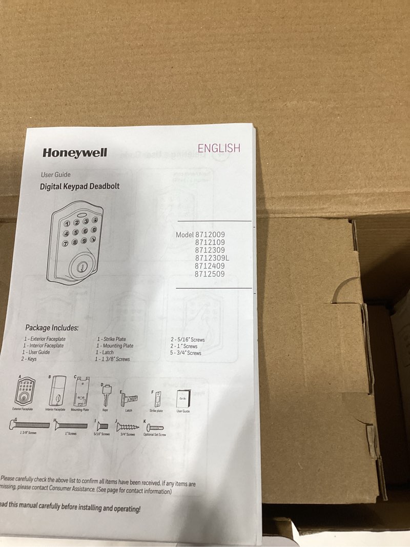 Condition photo showing Good Condition for Honeywell Matte Black Keypad Electronic Deadbolt and Handle Lock