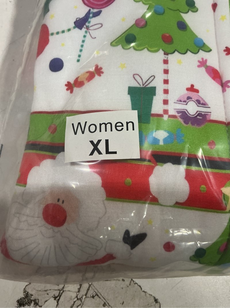 Condition photo showing New/Like New for ANGELGGH Family Matching Christmas Onesie, Cute Vacation Reindeer Print One Piece Pajamas, Hooded Holiday Sleepwear Nightwear Women X-Large Striped Santa Tree