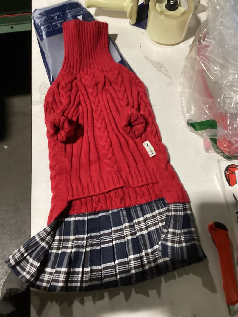 Condition photo showing Good Condition for IECOii Girl Dog Sweater Dress - Cable Knit Dog Sweater for Medium Dogs Girl, Red,Large - Turtleneck Winter Sweaters with Leash Hole, Soft & Stretchy Adorable Dress for Thanksgiving Christmas Photo Large(Chest:20.87 in/53 cm) Red