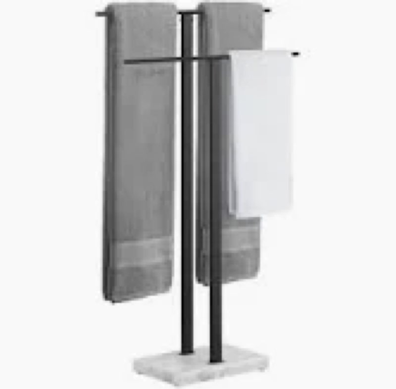 kes freestanding towel rack 2-tier (34''&38'' height) stand with marble base for bathroom metal matte black
