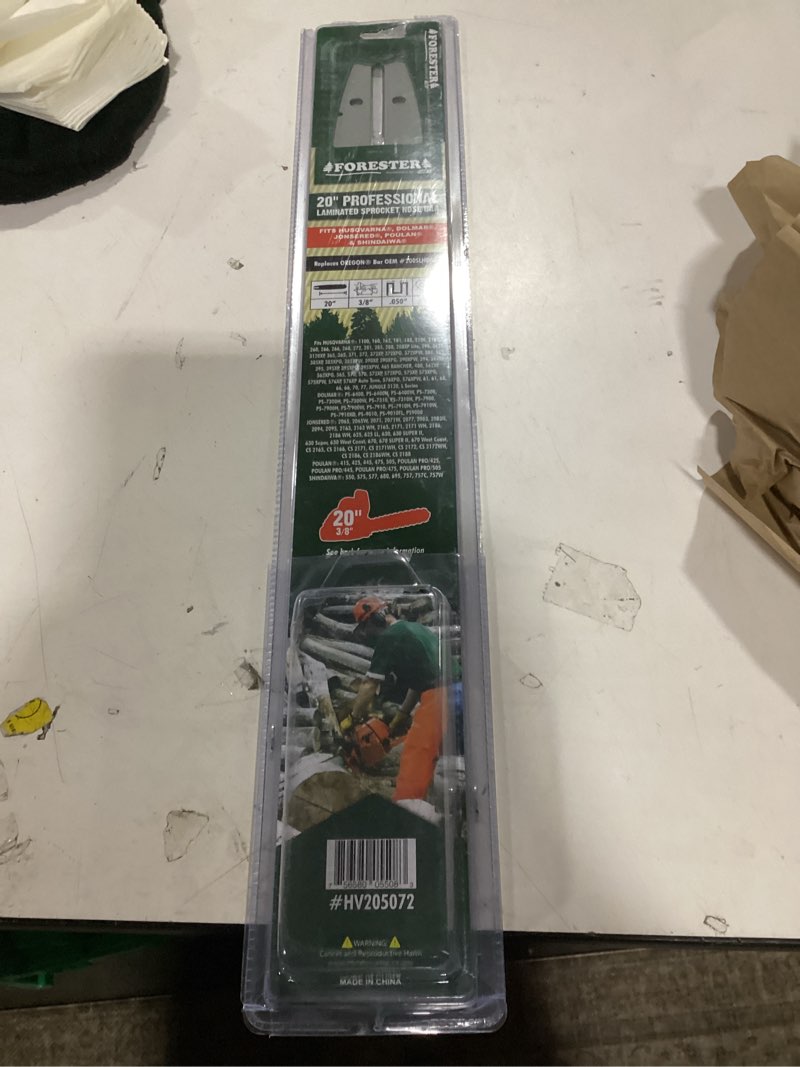 Condition photo showing As Is for FORESTER 20" Replacement Chainsaw Bar & Chain Combo - 20in Length, 3/8" Pitch, .050 Gauge, D009 Mount, 72 Drive Link - Replacement Chain Saw Parts Kit For Husqvarna, Jonsered, Poulan 20in Bar & Chain