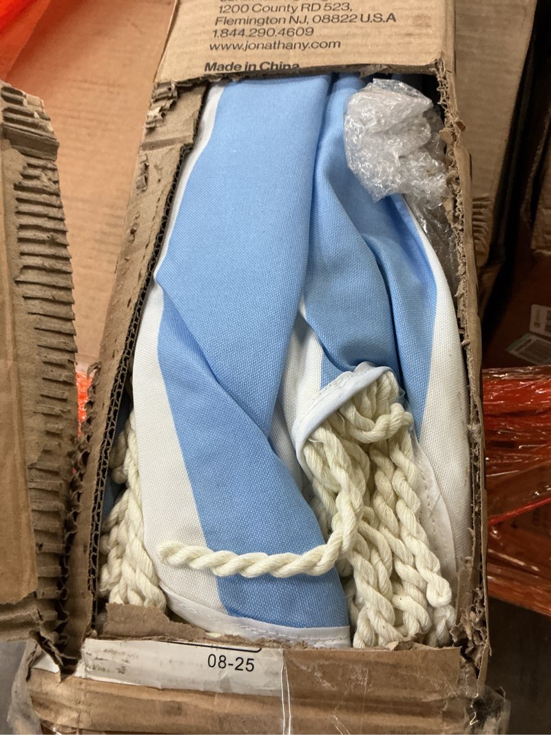 Condition photo showing Good Condition for beverly 9 ft. designer classic scalloped fringe half market patio umbrella with crank  push button tilt and uv protection in light blue/white