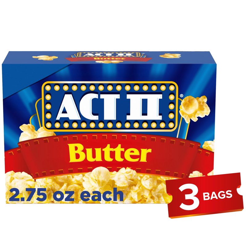 Best by 08/01/2026 Act II Butter 3-2.75 OZ Bags