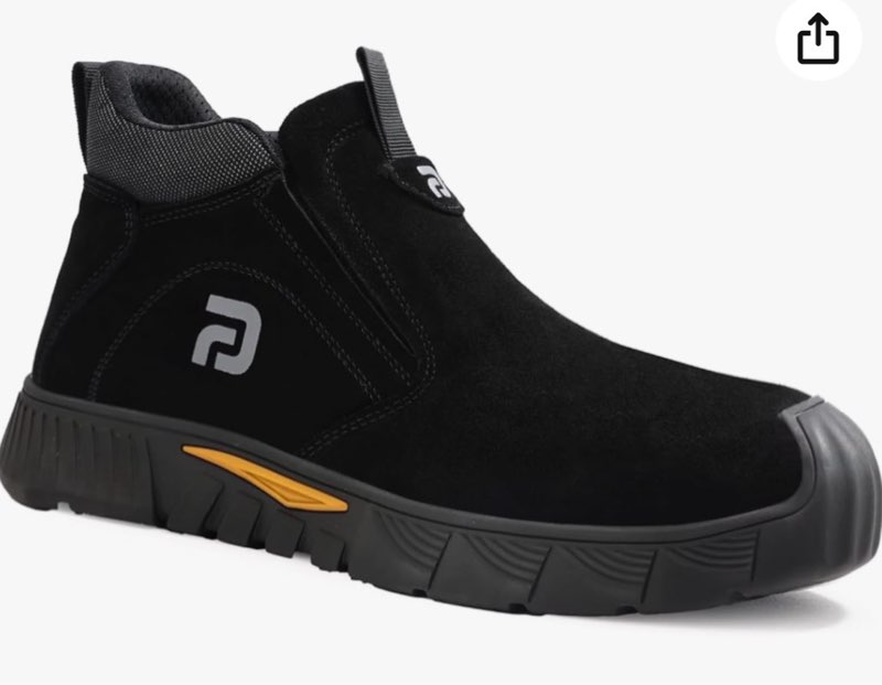 glanoudun welding work boots for men - black mid-cut slip on steel toe shoes - indestructible steel 