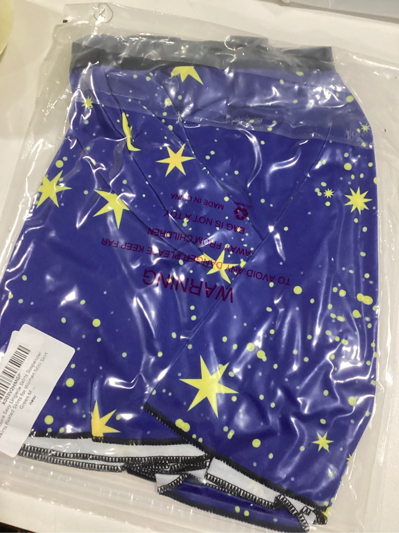 Condition photo showing New/Like New for Avidlove Pleated Suspender Skirt Women - Elastic High Waist A-Line Mini Braces Skirt for School Casual Party Medium Yellow Star