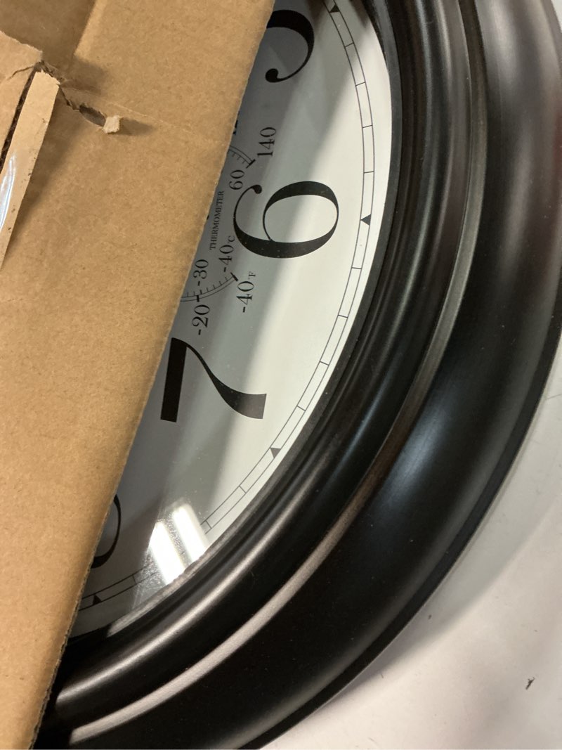 Condition photo showing As Is for bernhard products black wall clock silent non ticking - xl 18 inch quality quartz battery operated round easy to read home/office/classroom/school clock