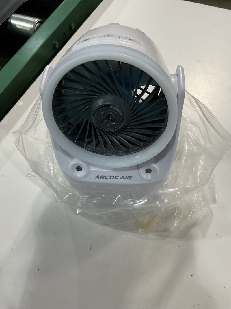 Condition photo showing As Is for arctic air ice jet x3 portable air cooler,dual mist modes, up to 8-hour cooling time, 3-speed portable cooler with adjustable airflow, usb c, led mood light, lightweight, great for home & travel