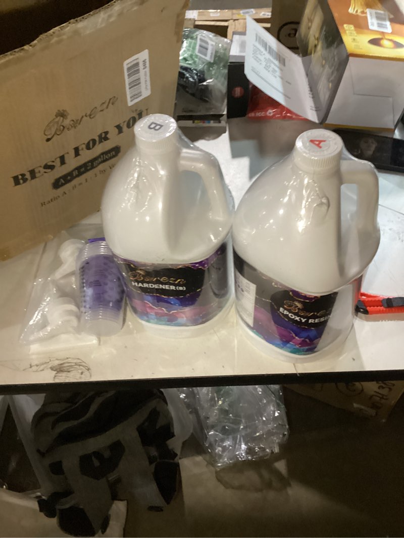 Condition photo showing New/Like New for Bsrezn 2 Gallon Epoxy Resin Kit with Pumps – Crystal Clear, Bubble-Free, No Yellowing, Self-Leveling, Mix 1:1 Epoxy Resin for Art, Crafts, Wood, and Resin Molds (1 Gallon x 2) 2 Gallon Kit