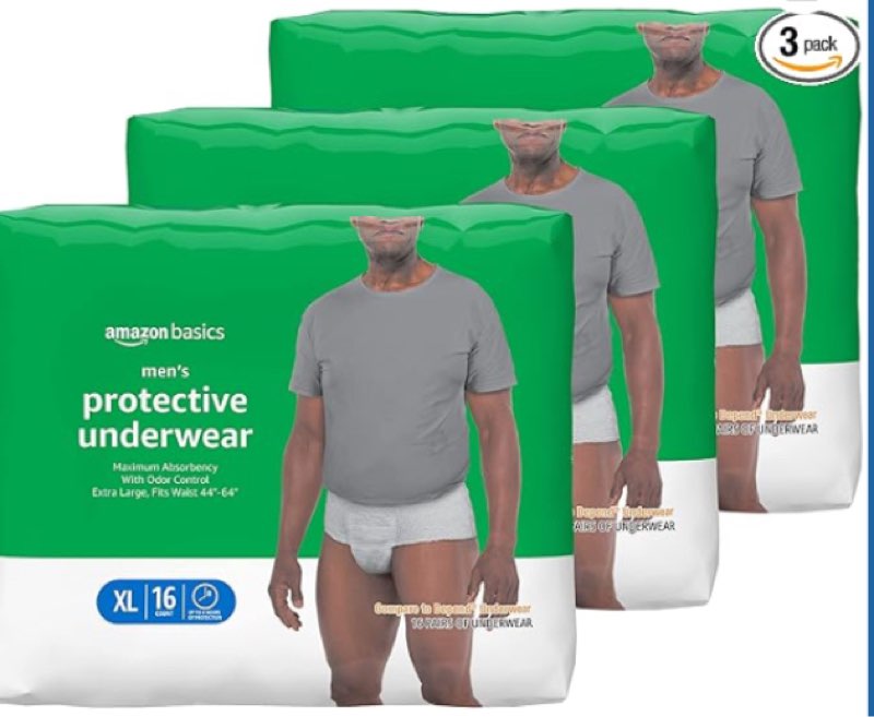 Amazon Basics Incontinence Underwear for Men, Maximum Absorbency, X-Large, 48 Count (3 Packs of 16)