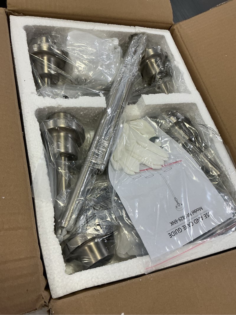 Condition photo showing Good Condition for brushed nickel chandelier | 6 lights farmhouse chandeliers for dining room light fixtures over table | hallway lighting with clear glass shade for living room | kitchen | entryway | bedroom | bathroom brushed nickel 6-lights d25"