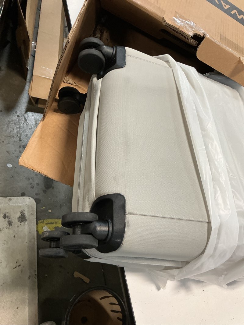 Condition photo showing As Is for Away Softside Bigger Carry-On Suitcase, 23 Inch Expandable High-Strength Nylon Luggage With Spinner Wheels, Meets Requirements for Most Major Airlines, Cloud Gray Grey