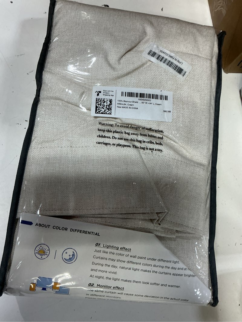 Condition photo showing New/Like New for 100% blackout shield blackout curtains for bedroom 84 inches long, back tab/rod pocket living room drapes, thermal insulated blackout curtains 2 panels set, 50" w x 84" l, cream cream 50"w x 84"l (pack of 2)